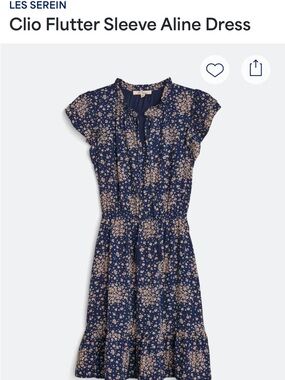 Les Serein Clio Flutter Sleeve A-Line Dress - Navy Floral